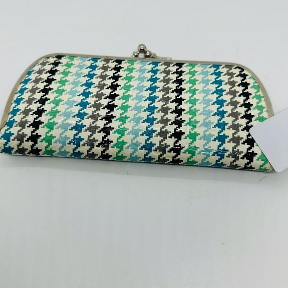 NWT Perfect Image Houndstooth Vinyl Green White Patter Snap Closure Wallet - Picture 3 of 7